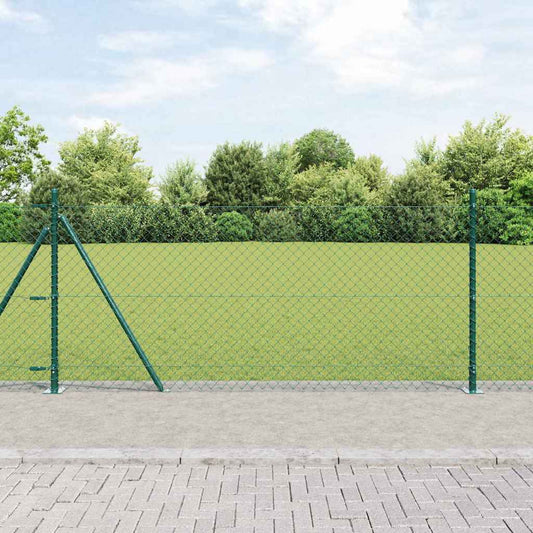 Kettengliedzaun mit Pfosten Grün 0.8 x 25 m Stahl