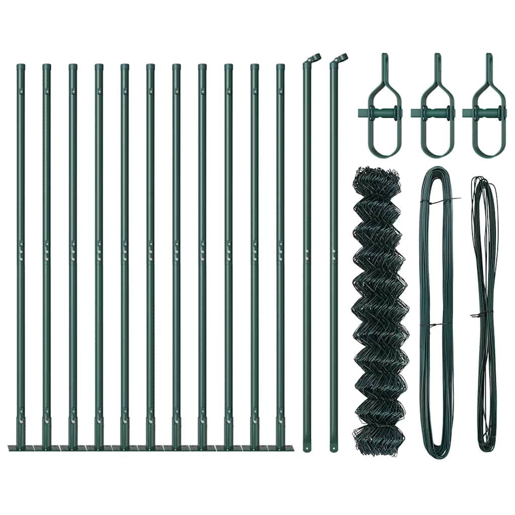 Kettengliedzaun mit Pfosten Grün 0.8 x 25 m Stahl