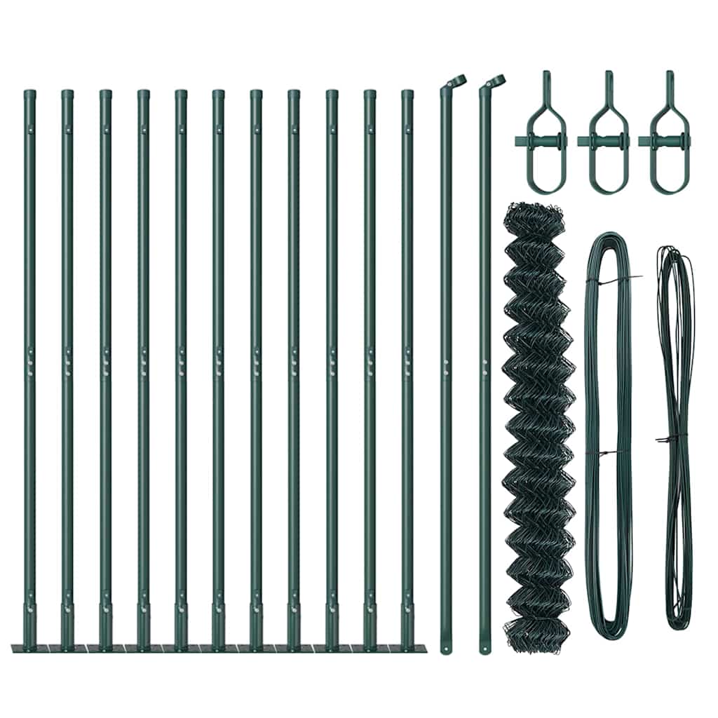 Kettengliedzaun mit Pfosten Grün 1.4 x 25 m Stahl