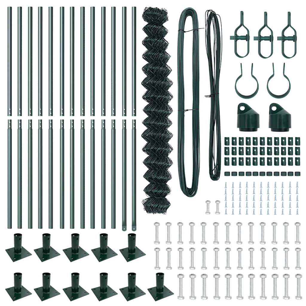 Kettengliedzaun mit Pfosten Grün 1.4 x 25 m Stahl