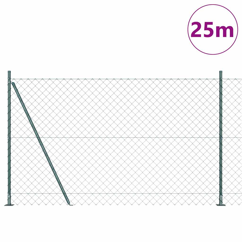 Kettengliedzaun mit Pfosten Grün 1.4 x 25 m Stahl