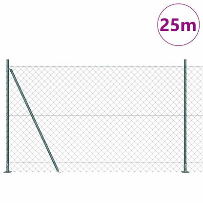 Kettengliedzaun mit Pfosten Grün 1.4 x 25 m Stahl