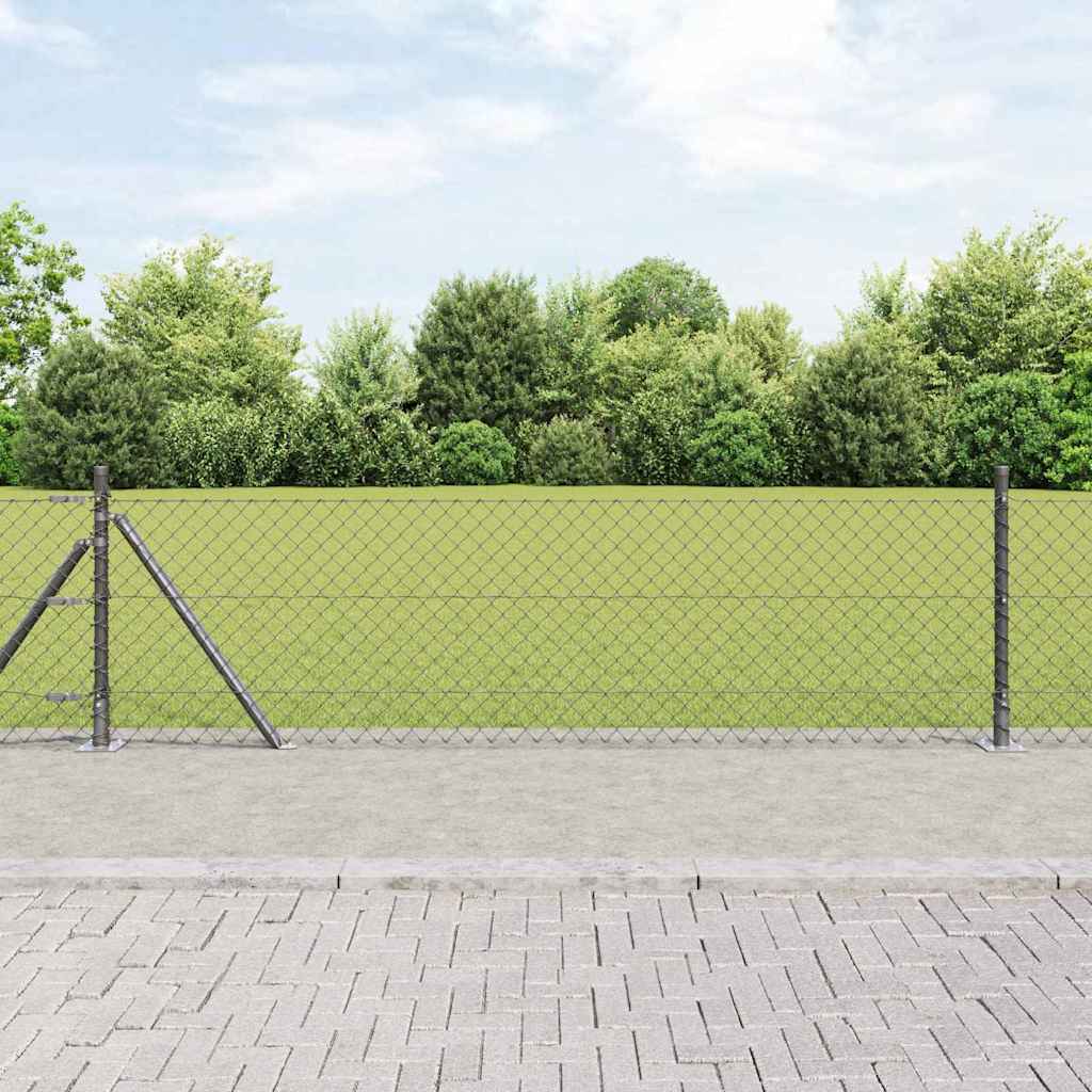 Kettengliedzaun mit Pfosten Grau 0,4 x 10 m Stahl