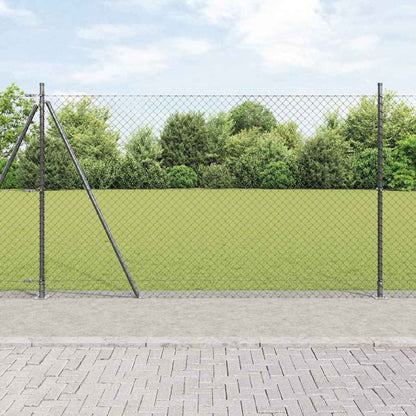 Kettengliedzaun mit Pfosten Grau 1.5 x 10 m Stahl