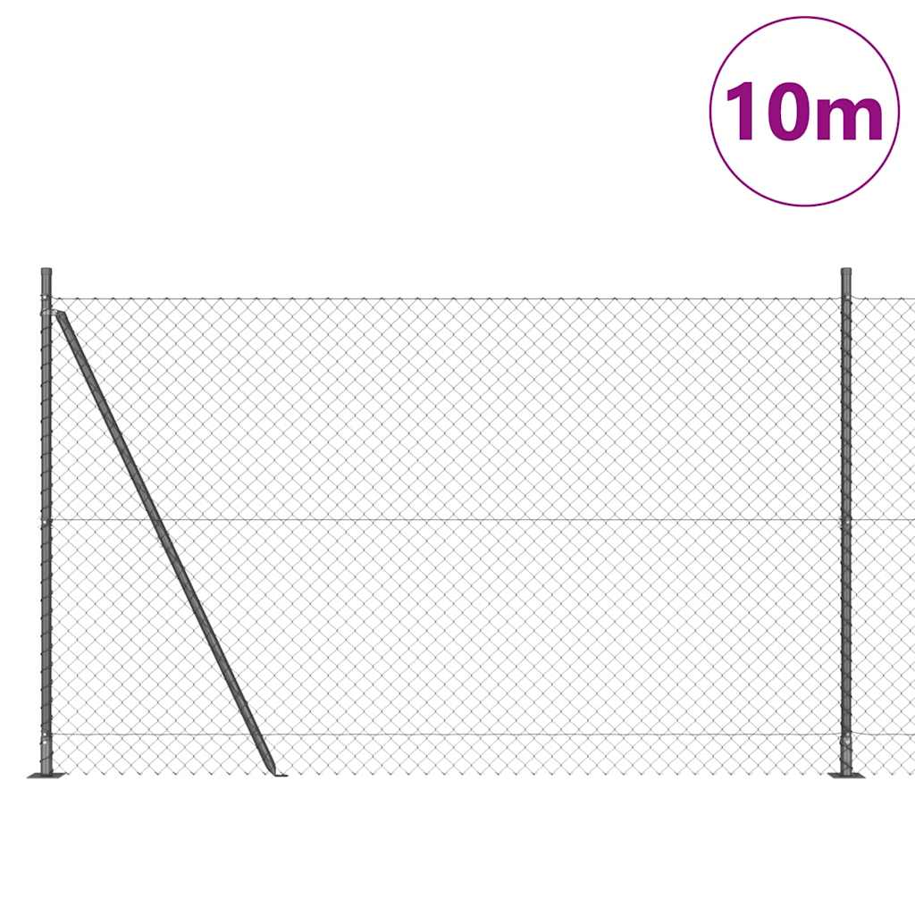 Kettengliedzaun mit Pfosten Grau 1.5 x 10 m Stahl