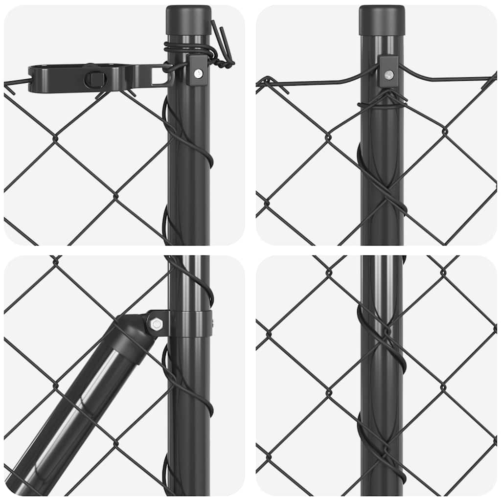 Kettengliedzaun mit Pfosten Grau 1 x 10 m Stahl