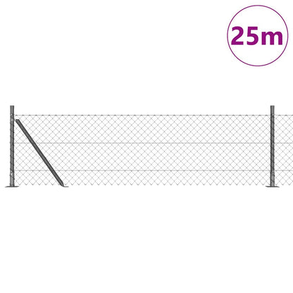 Kettengliedzaun mit Pfosten Grau 0,4 x 25 m Stahl