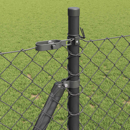 Kettengliedzaun mit Pfosten Grau 1 x 25 m Stahl