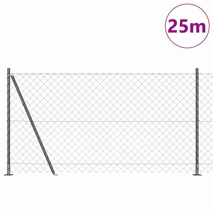 Kettengliedzaun mit Pfosten Grau 1.2 x 25 m Stahl