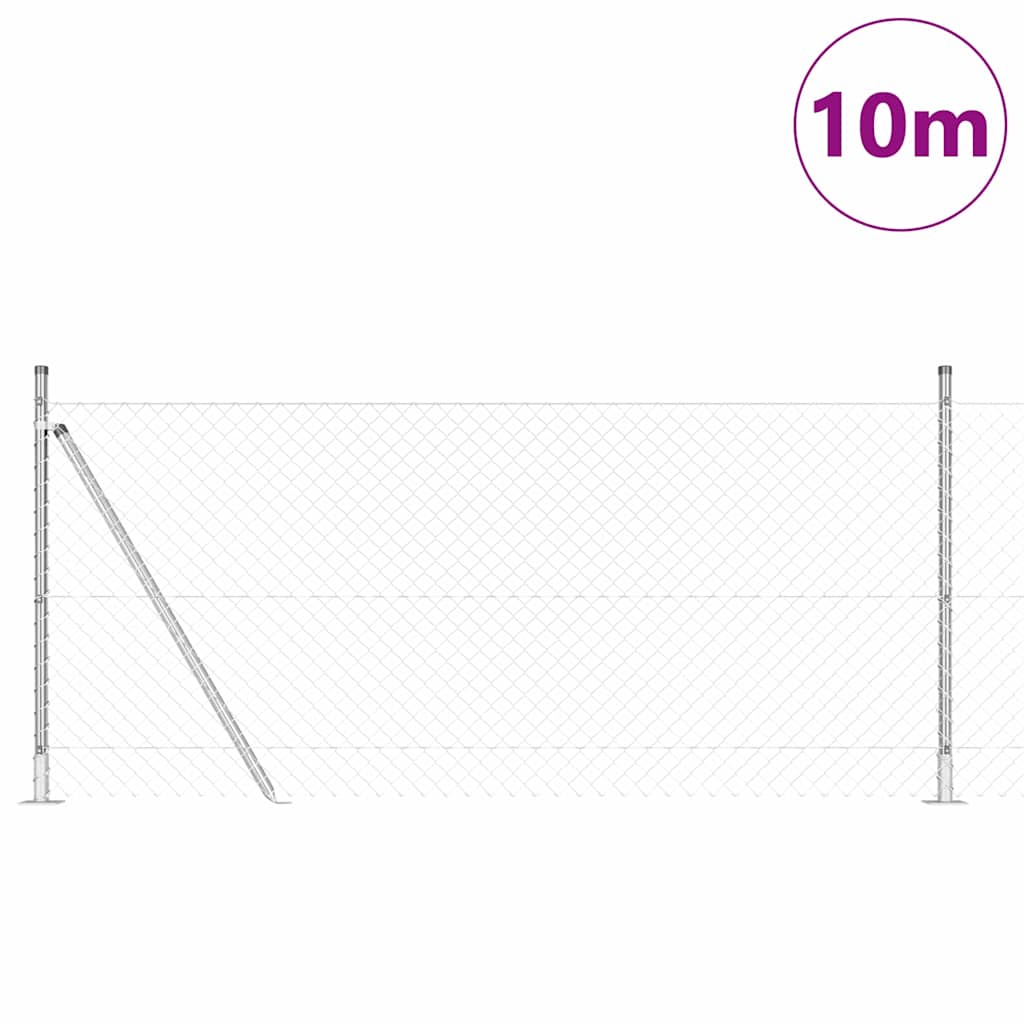Kettengliedzaun mit Pfosten Silber 1 x 10 m Stahl
