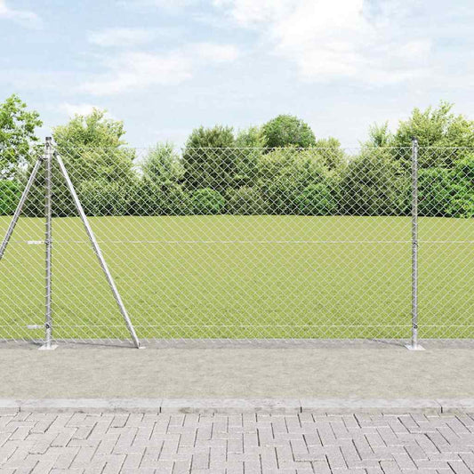 Kettengliedzaun mit Pfosten Silber 1.2 x 10 m Stahl