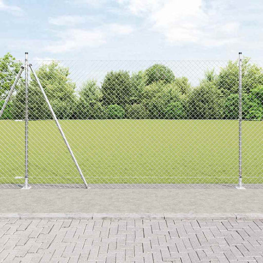 Kettengliedzaun mit Pfosten Silber 1.4 x 10 m Stahl