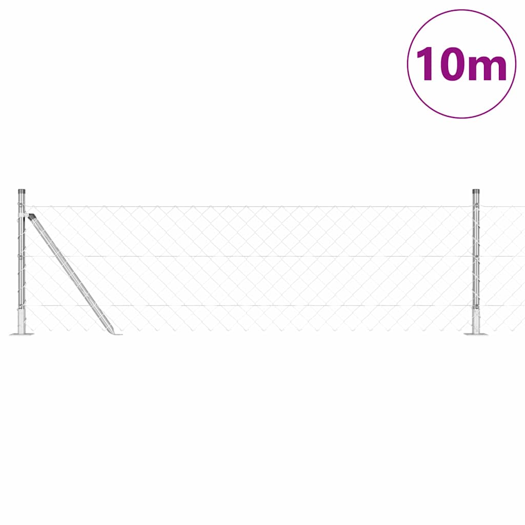 Kettengliedzaun mit Pfosten Silber 0,4 x 10 m Stahl