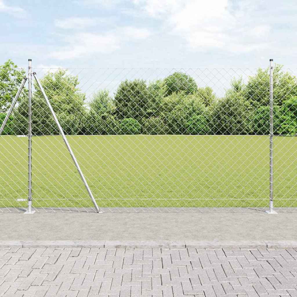 Kettengliedzaun mit Pfosten Silber 1.6 x 10 m Stahl