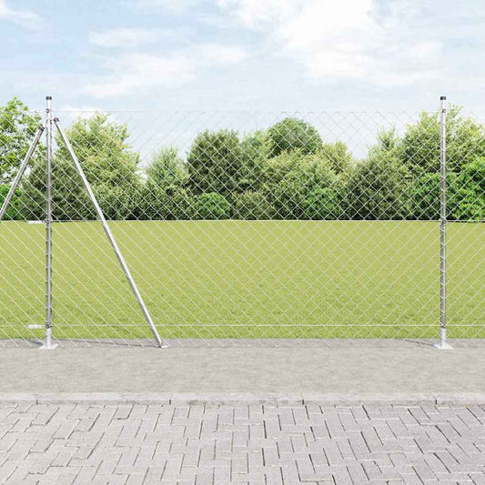 Kettengliedzaun mit Pfosten Silber 1.6 x 10 m Stahl