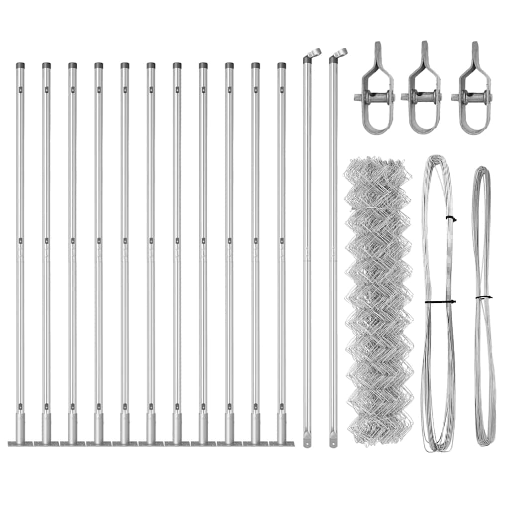 Kettengliedzaun mit Pfosten Silber 0.8 x 25 m Stahl