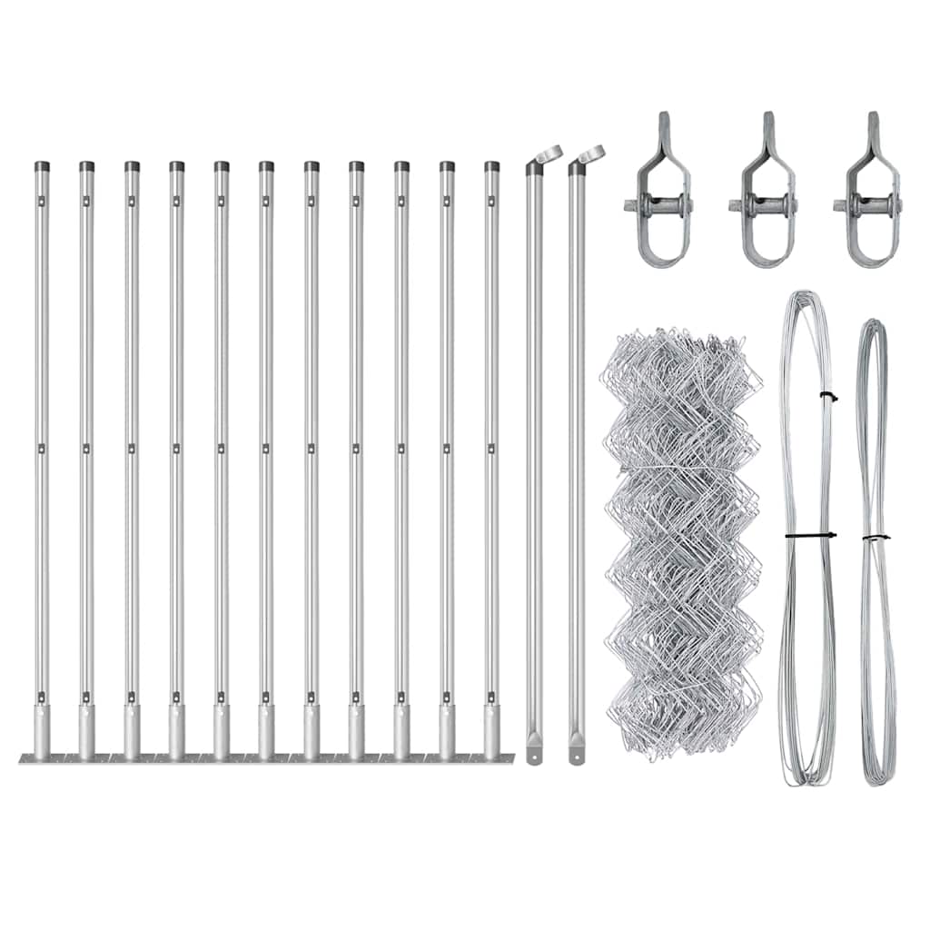 Kettengliedzaun mit Pfosten Silber 0,6 x 25 m Stahl