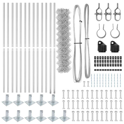 Kettengliedzaun mit Pfosten Silber 1 x 25 m Stahl