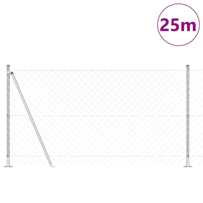 Kettengliedzaun mit Pfosten Silber 1.2 x 25 m Stahl