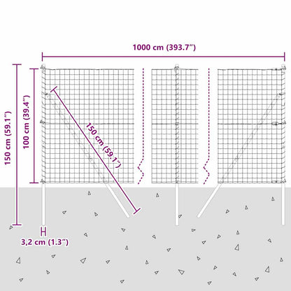 Zaun mit Pfosten Grau 1 x 10 m Stahl