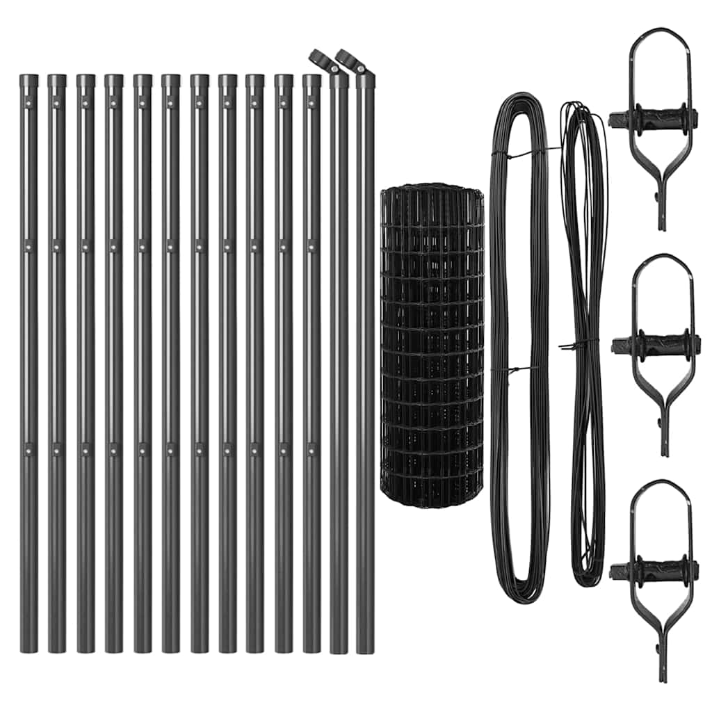 Zaun mit Pfosten Grau 0,6 x 25 m Stahl