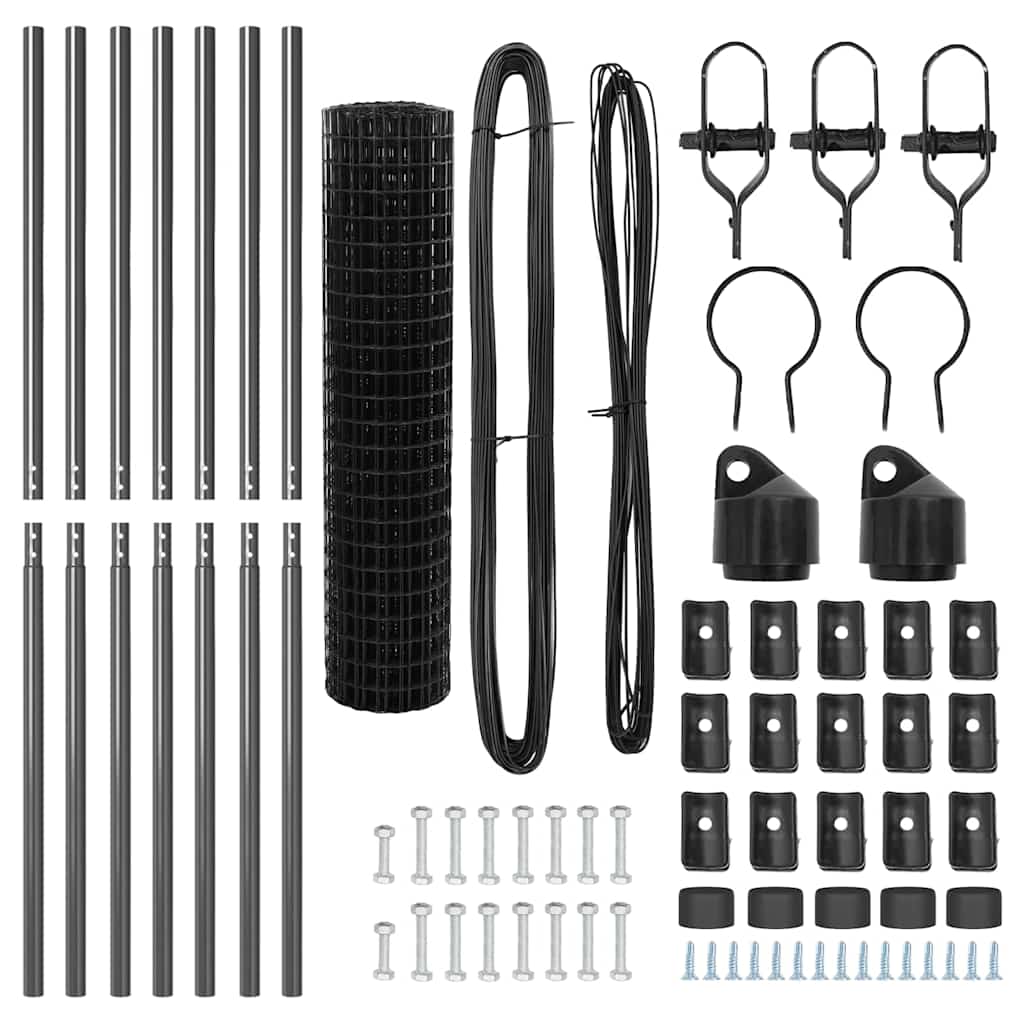 Zaun mit Pfosten Grau 1,2 x 25 m Stahl