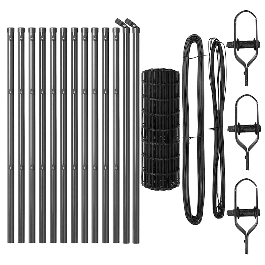 Zaun mit Pfosten Grau 0,6 x 25 m Stahl