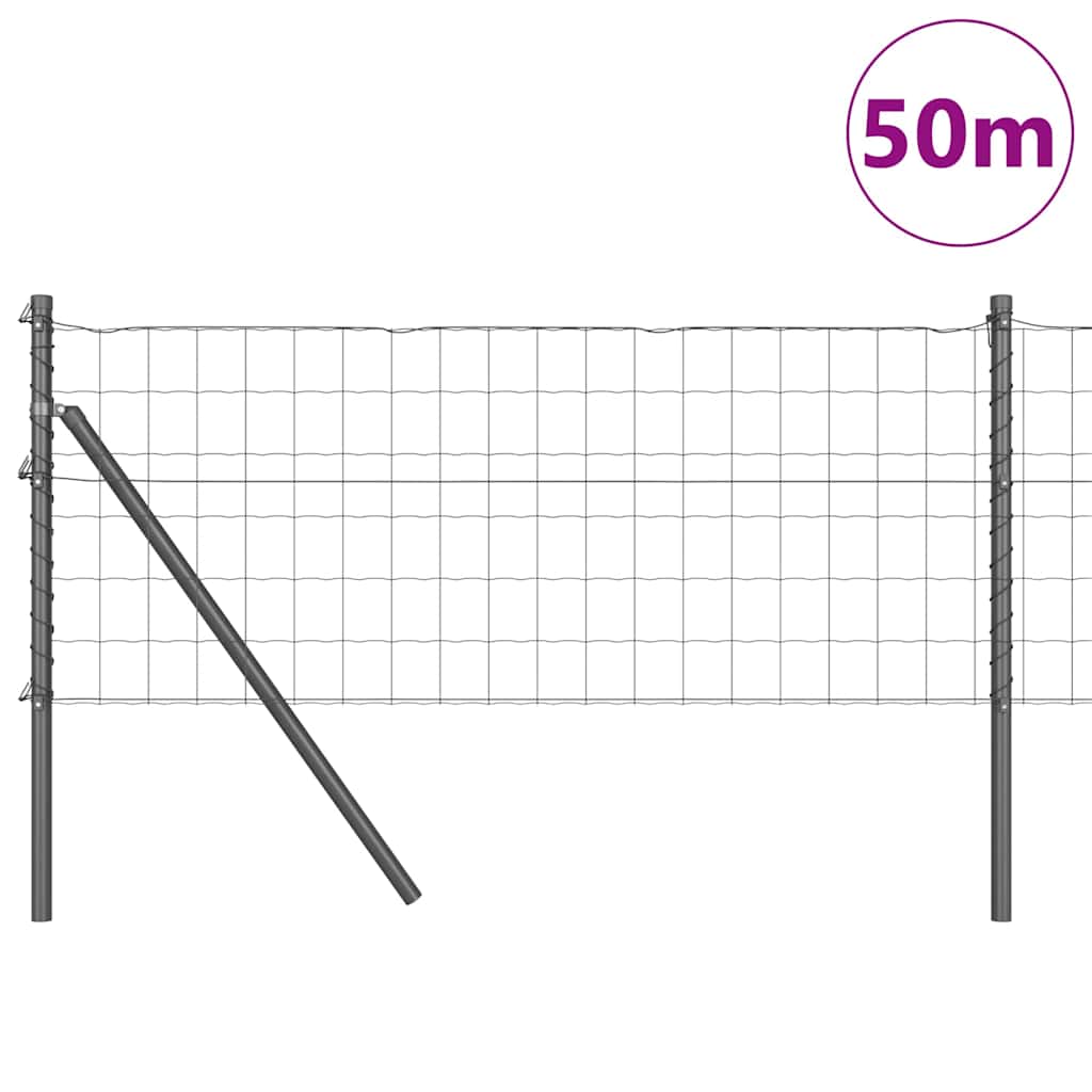 Zaun mit Pfosten Grau 0.4 x 50 m Stahl