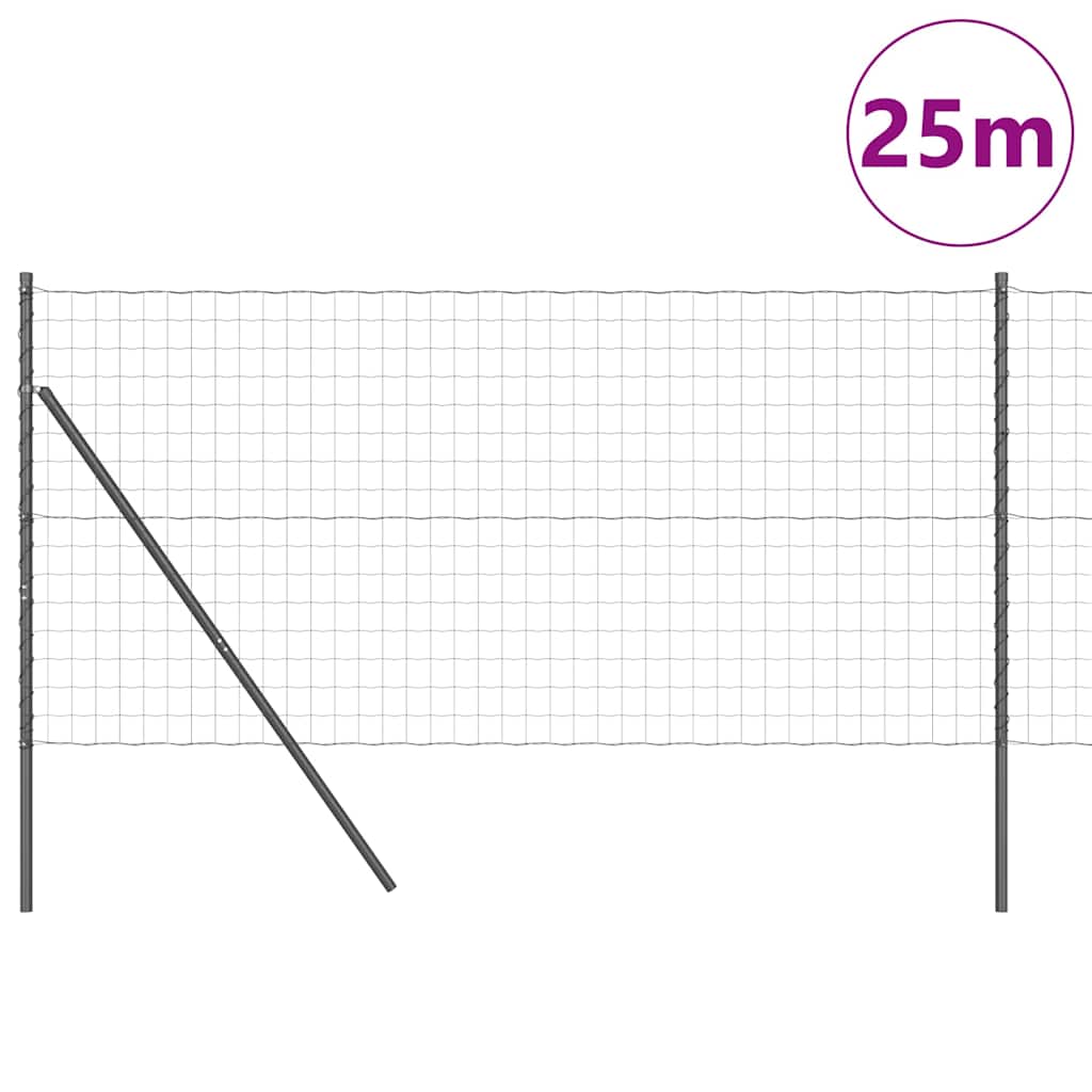 Zaun mit Pfosten Grau 1 x 25 m Stahl