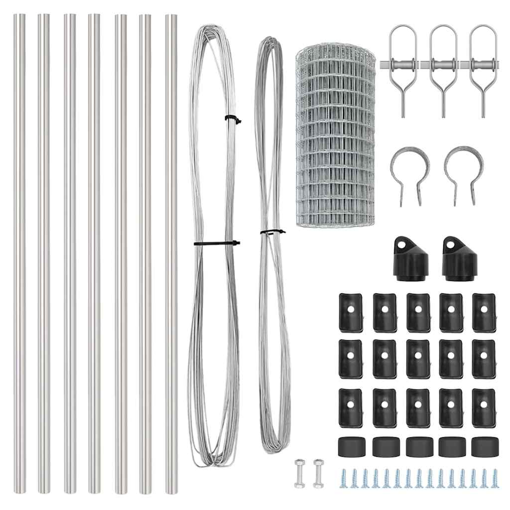 Zaun mit Pfosten Silber 0,6 x 10 m Stahl