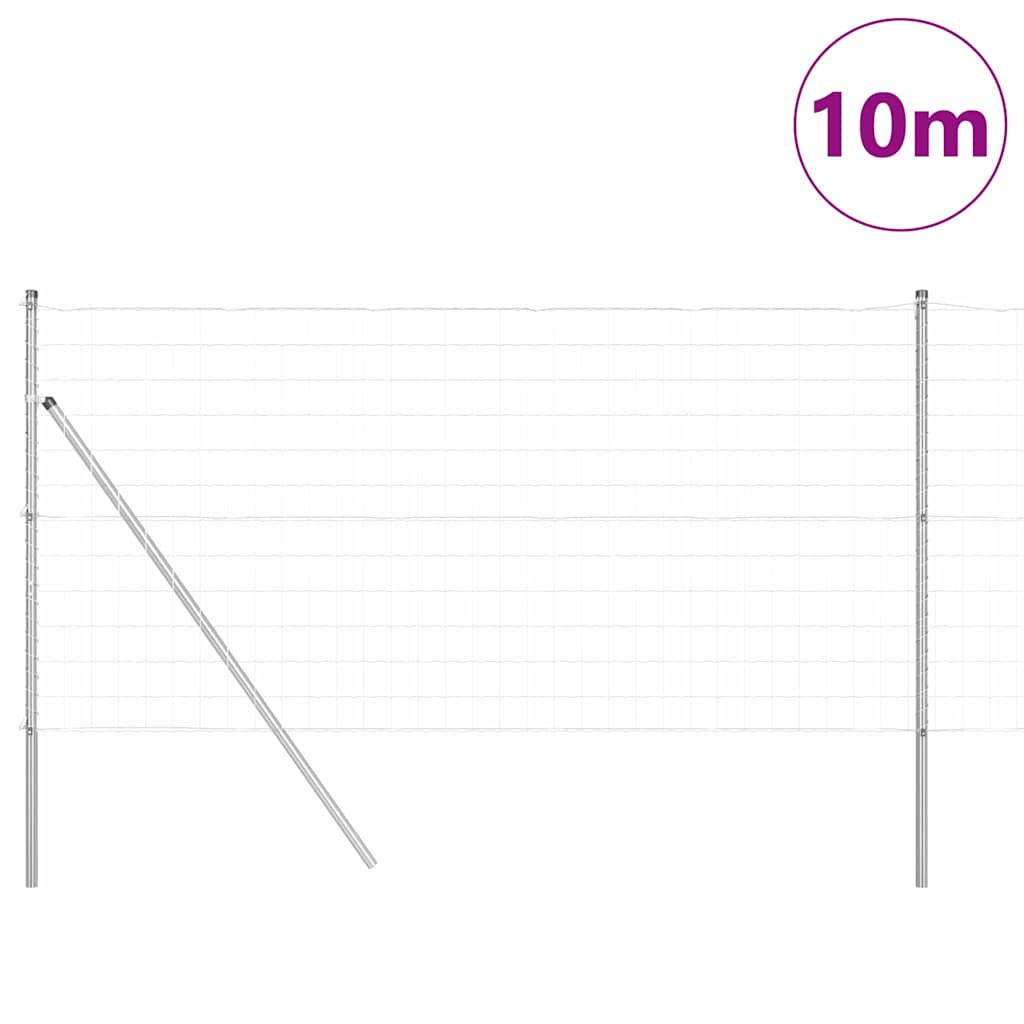 Zaun mit Pfosten Silber 1 x 10 m Stahl