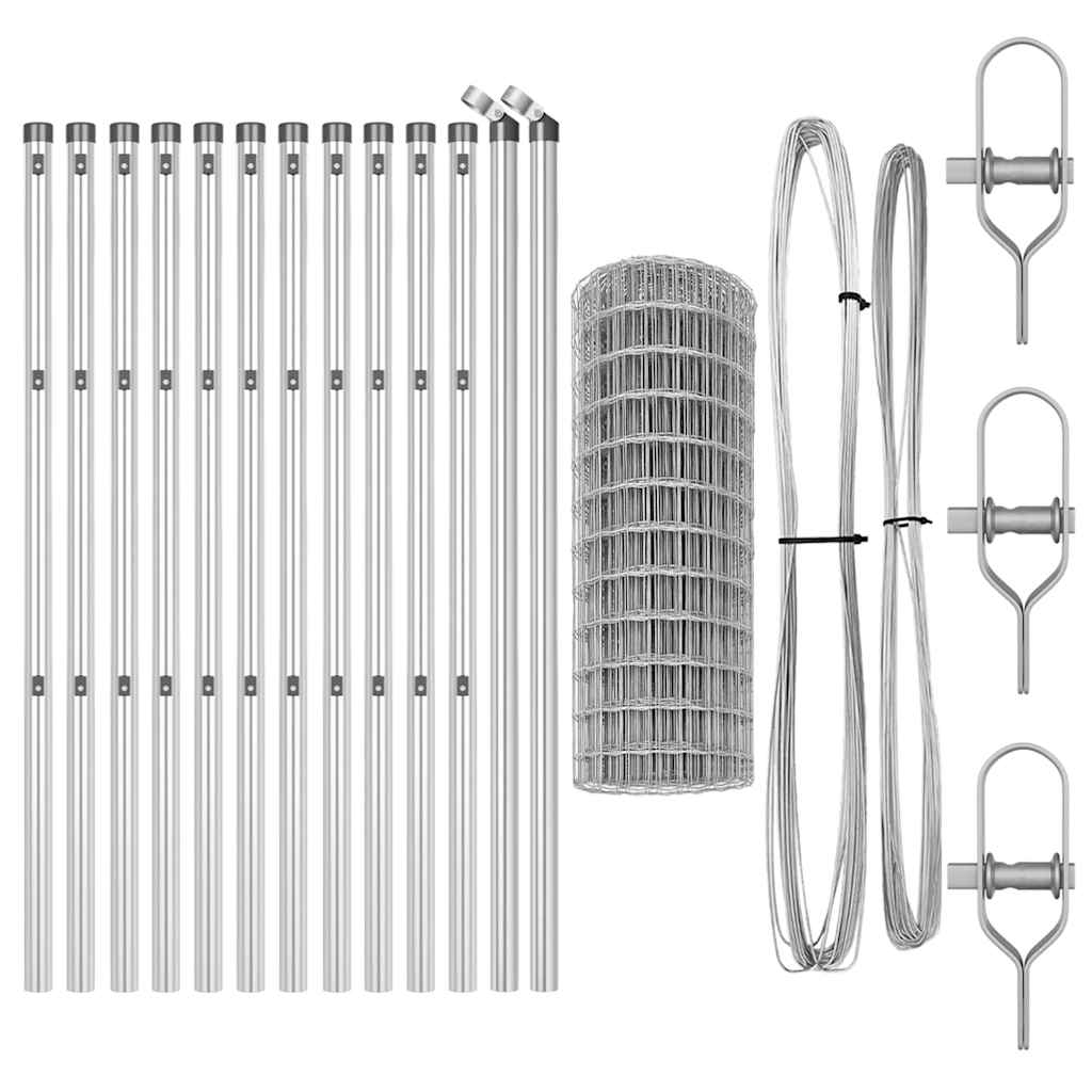 Zaun mit Pfosten Silber 0,6 x 25 m Stahl