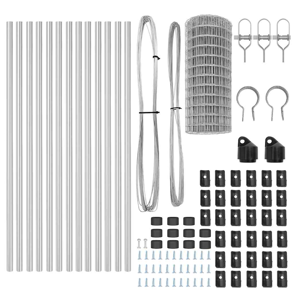 Zaun mit Pfosten Silber 0,6 x 25 m Stahl