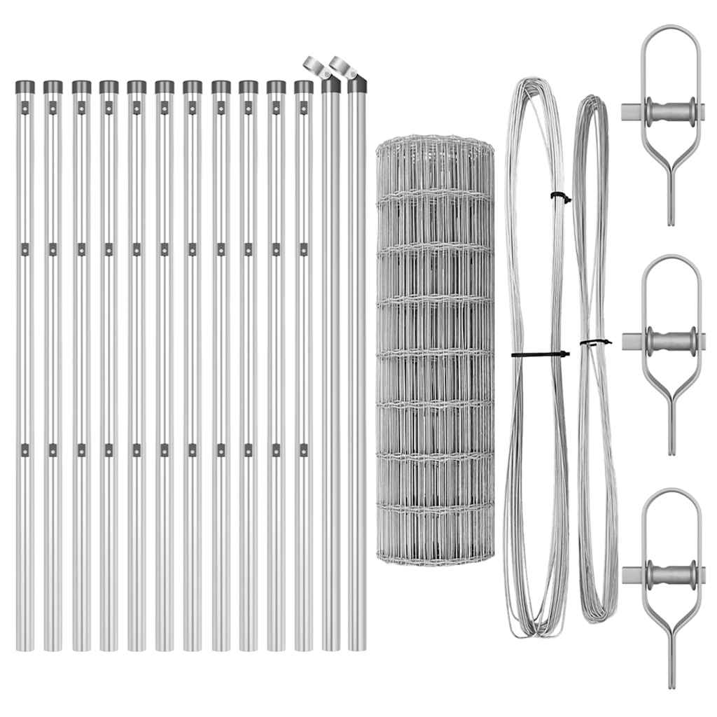 Zaun mit Pfosten Silber 0,6 x 25 m Stahl