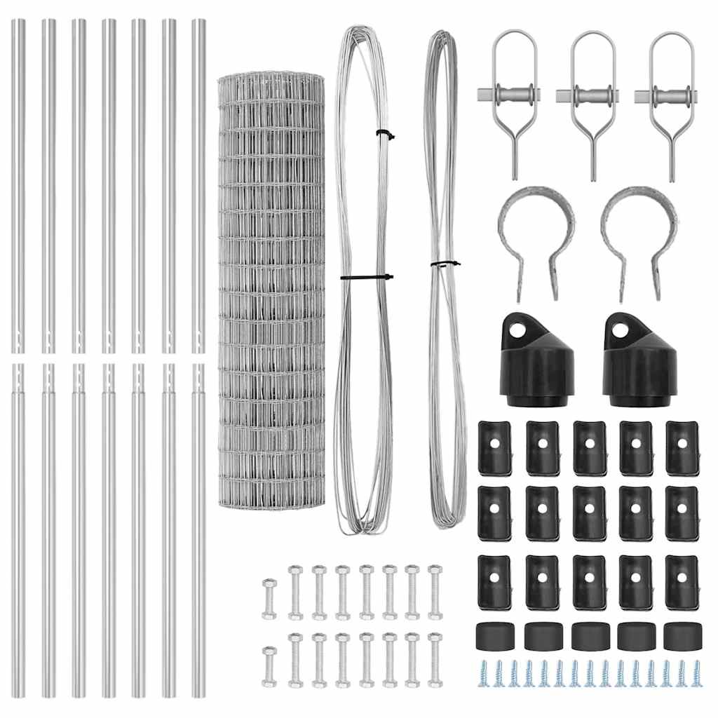 Zaun mit Pfosten Silber 1 x 25 m Stahl