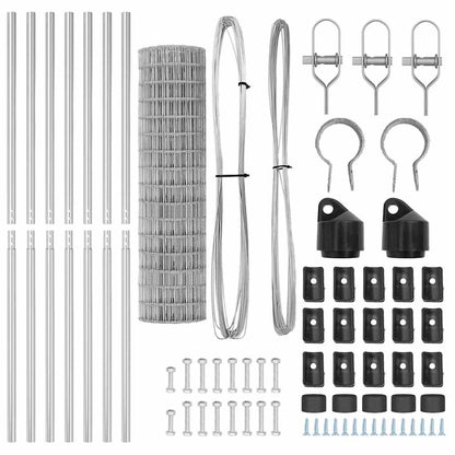 Zaun mit Pfosten Silber 1 x 25 m Stahl