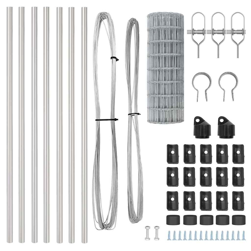 Zaun mit Pfosten Silber 0,4 x 25 m Stahl