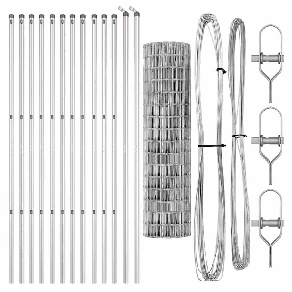 Zaun mit Pfosten Silber 1.2 x 25 m Stahl