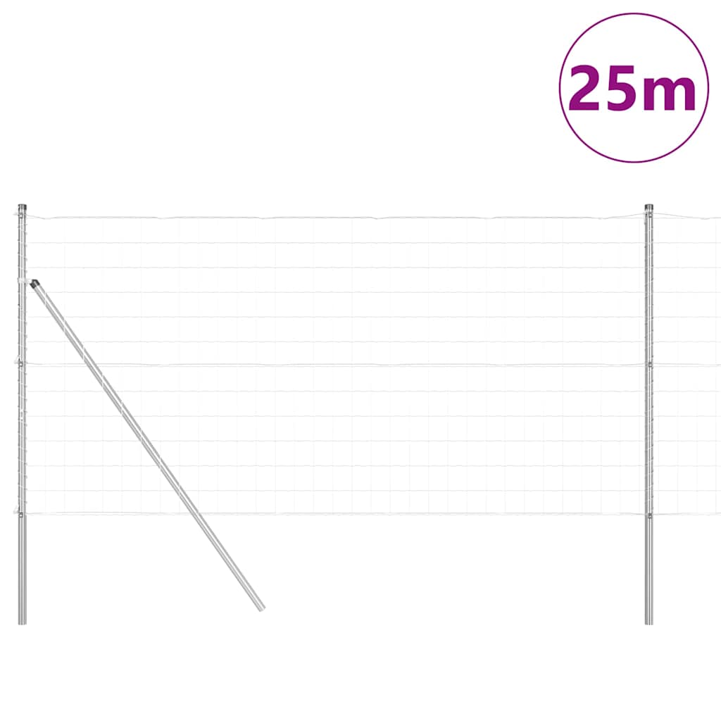 Zaun mit Pfosten Silber 1.2 x 25 m Stahl