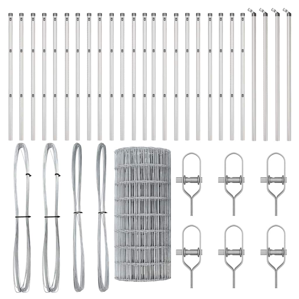Zaun mit Pfosten Silber 0.6 x 50 m Stahl