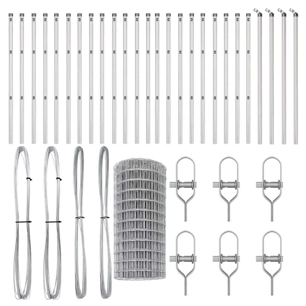 Zaun mit Pfosten Silber 0,6 x 50 m Stahl