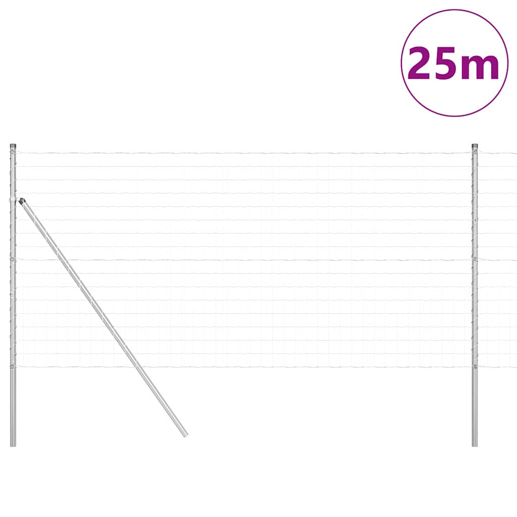 Zaun mit Pfosten Silber 1.2 x 25 m Stahl