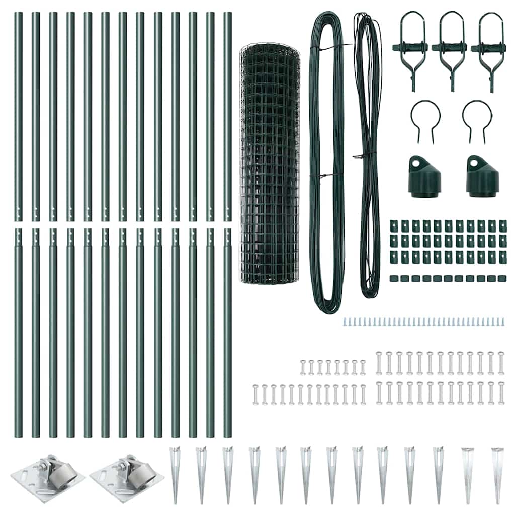 Zaun mit Pfosten Grün 1 x 25 m Stahl