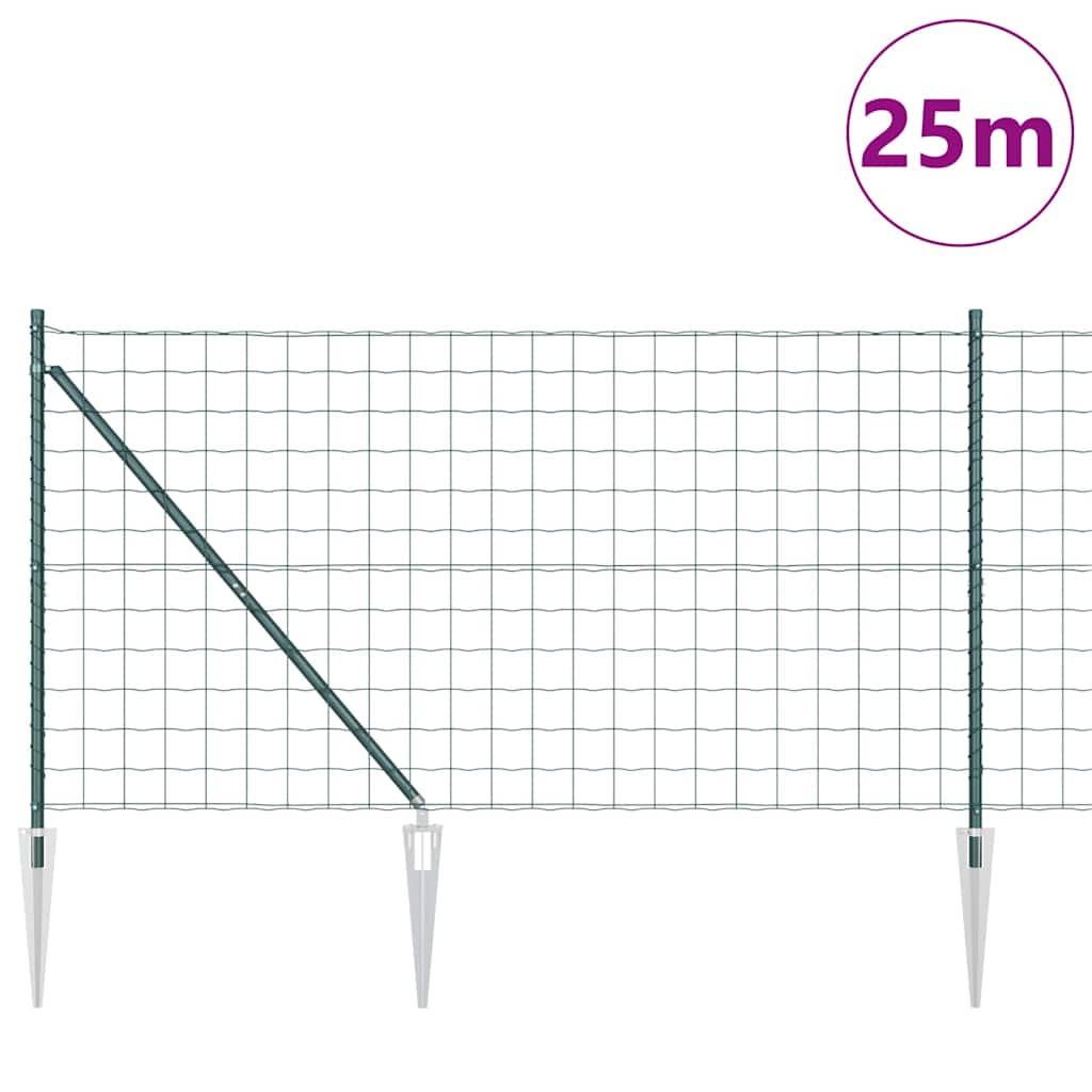 Zaun mit Pfosten Grün 1 x 25 m Stahl