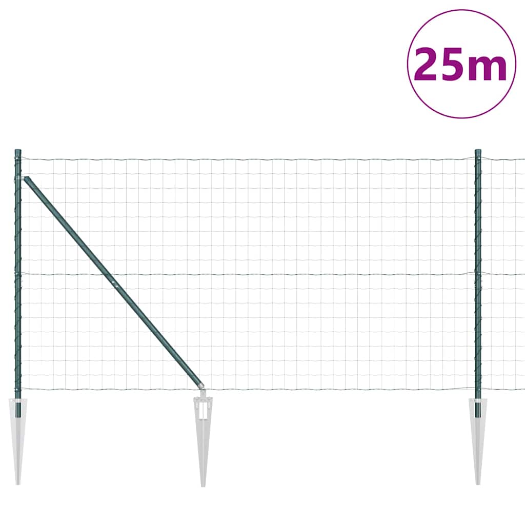 Zaun mit Pfosten Grün 1 x 25 m Stahl