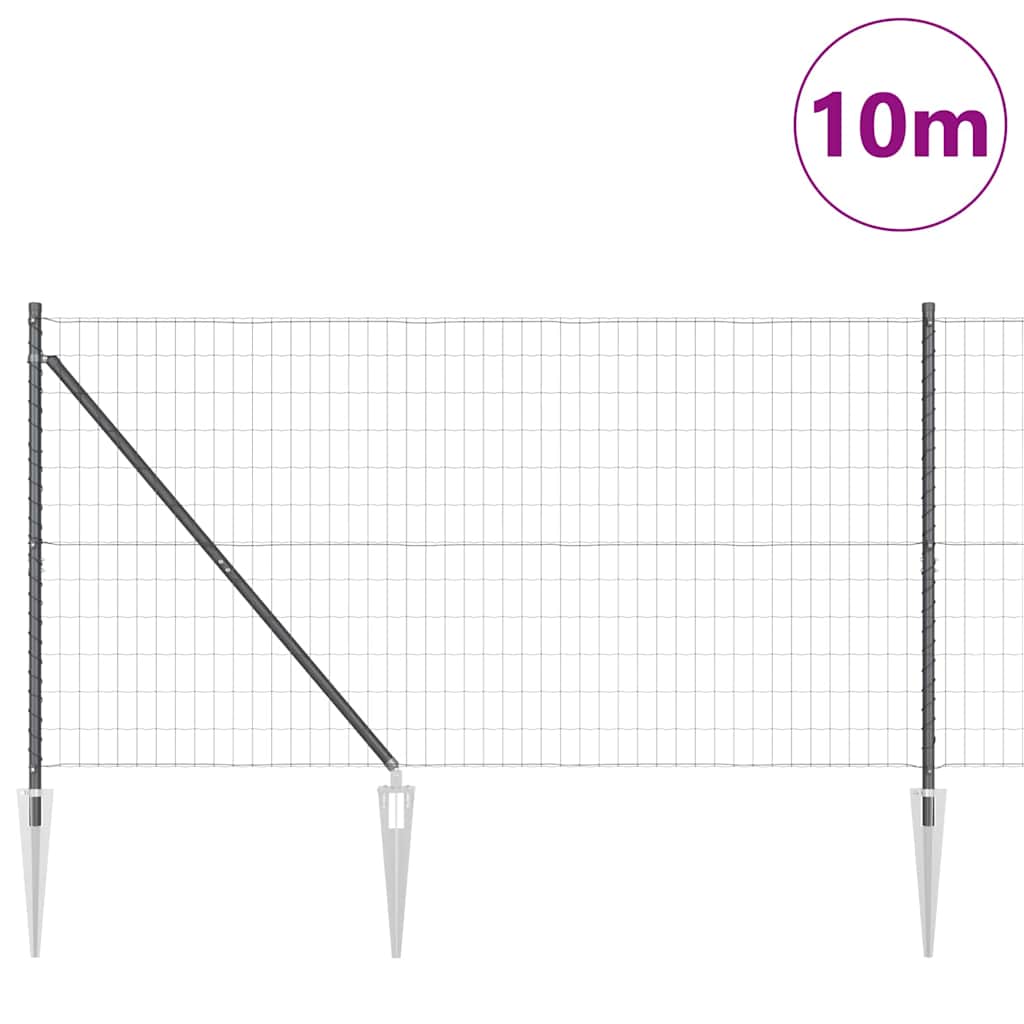 Zaun mit Pfosten Grau 1.2 x 10 m Stahl