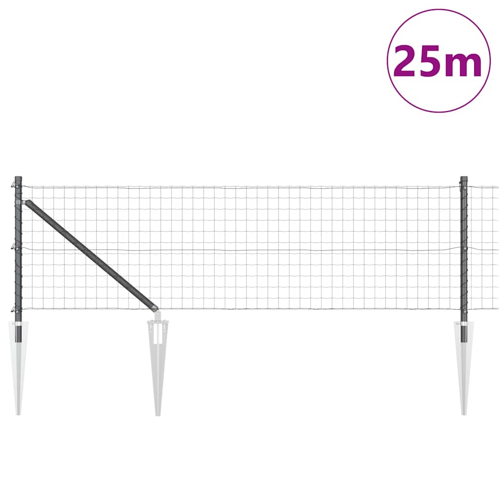 Zaun mit Pfosten Grau 0.8 x 25 m Stahl