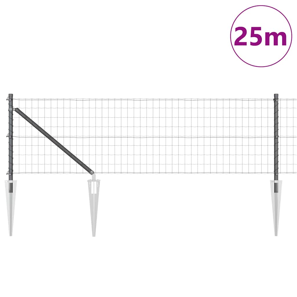 Zaun mit Pfosten Grau 0.8 x 25 m Stahl