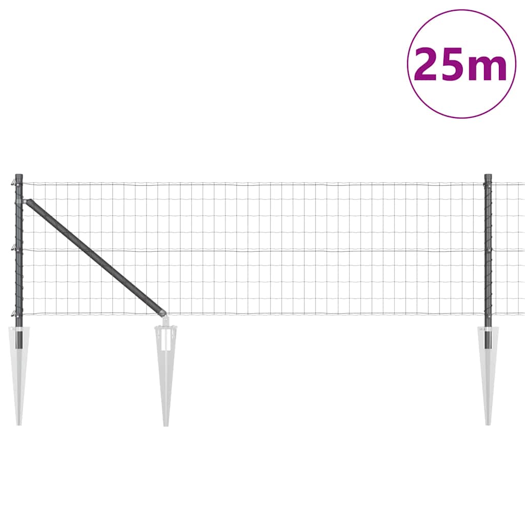Zaun mit Pfosten Grau 0.8 x 25 m Stahl