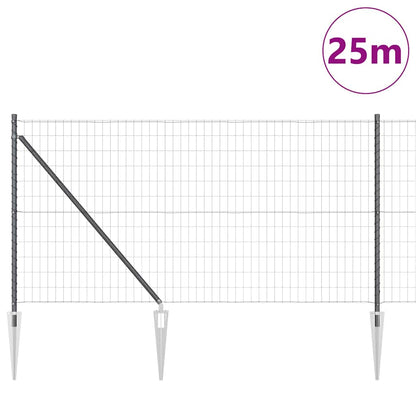Zaun mit Pfosten Grau 1 x 25 m Stahl